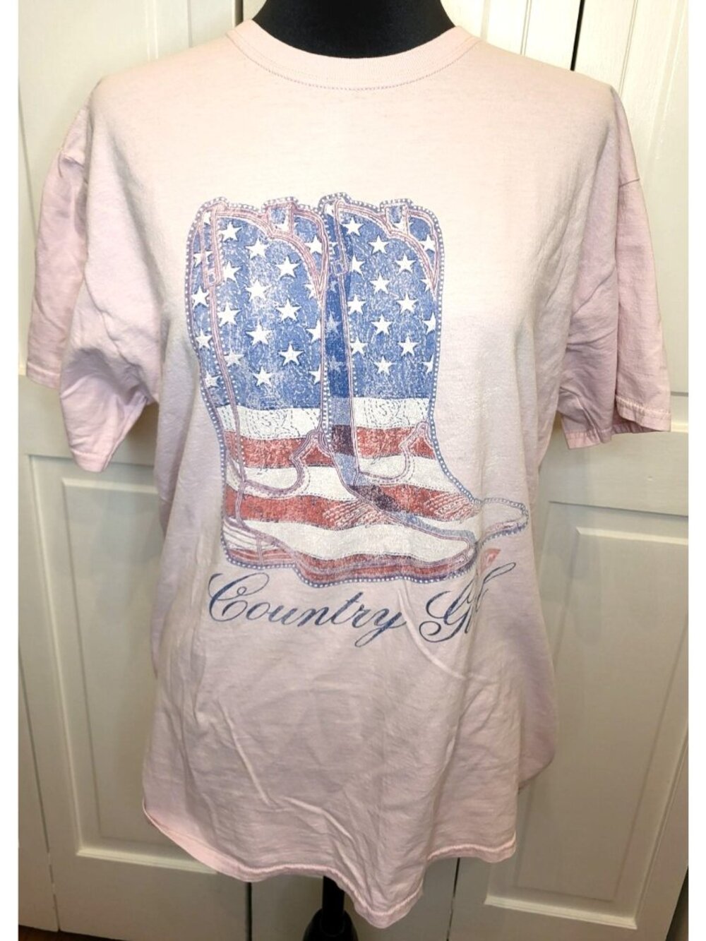 Tractor Supply Company Pink Country Girl Cowgirl Boots Flag Tee M Patriotic USA